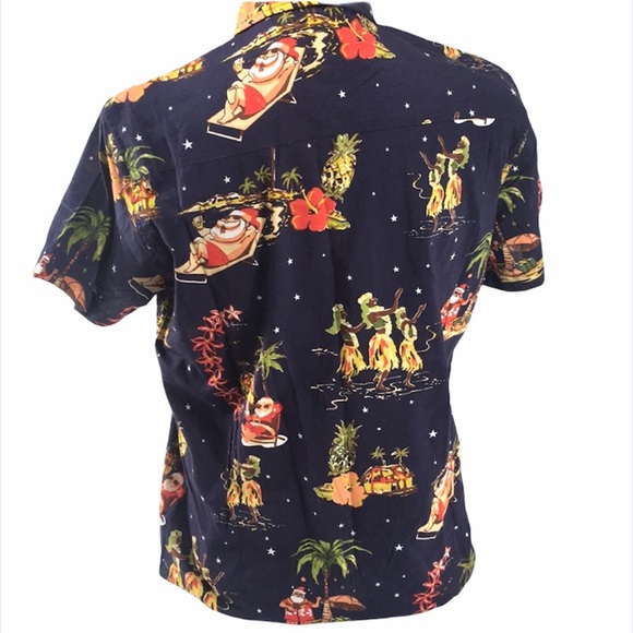Free Planet Santa Hula Button Down Shirt, Blue - Picture 2 of 5